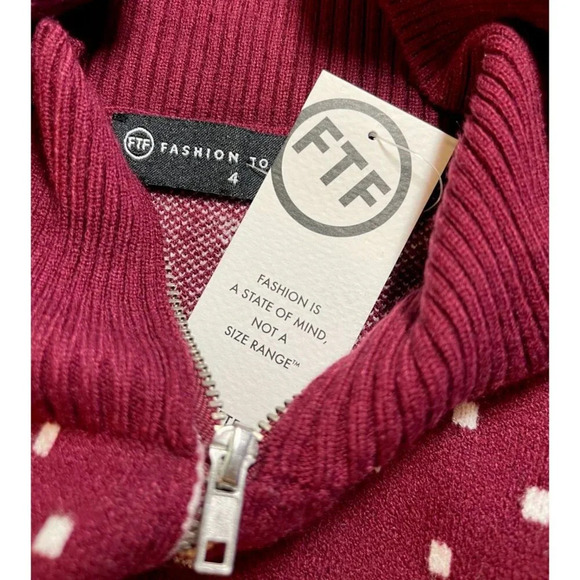 FTF +4 Maroon Fair Isle Snowflake Pattern Zip Front Long Sleeve Sweater Bodysuit - Picture 4 of 4